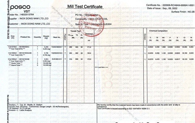 Mill test đảm bảo chất lượng