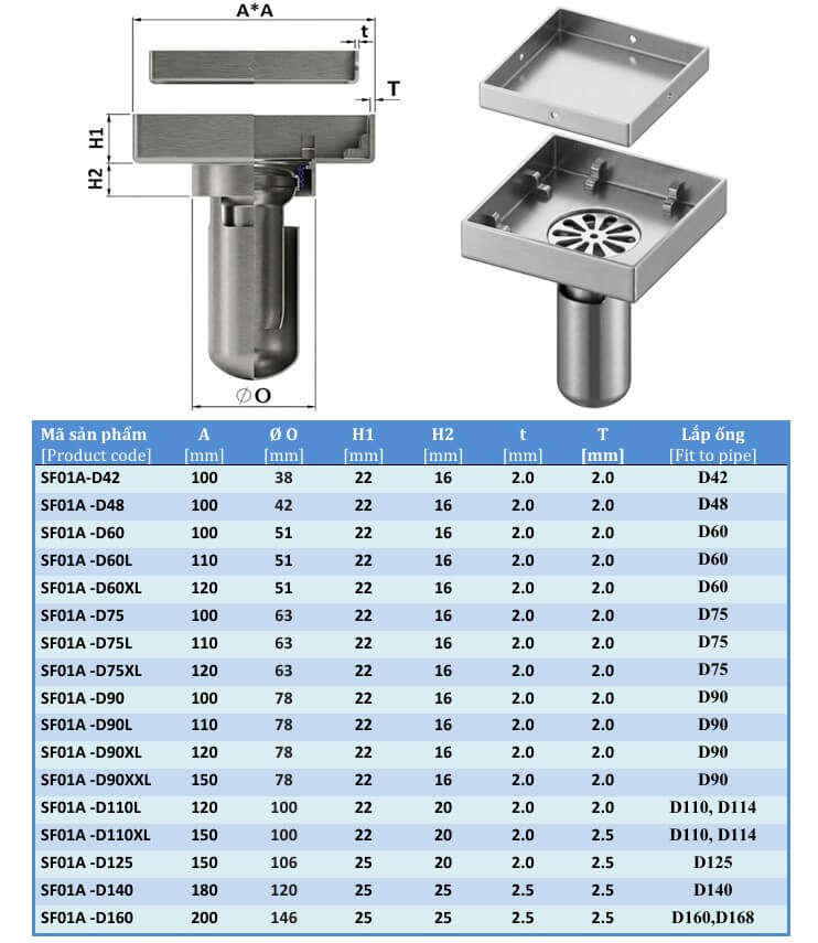 Thoát sàn lát gạch SF01A
