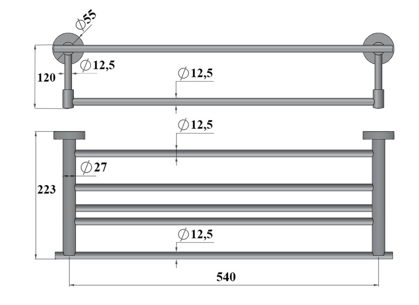 Kích thước vắt khăn giàn inox 304 